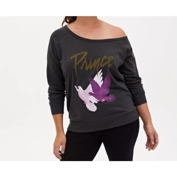 Torrid Prince Sweatshirt 4 4X Black Gray Terry Off Shoulder - Picture 1 of 7